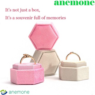 Anemone กล่องกํามะหยี่ ทรงหกเหลี่ยม ทนทาน สําหรับใส่เครื่องประดับ แหวนแต่งงาน