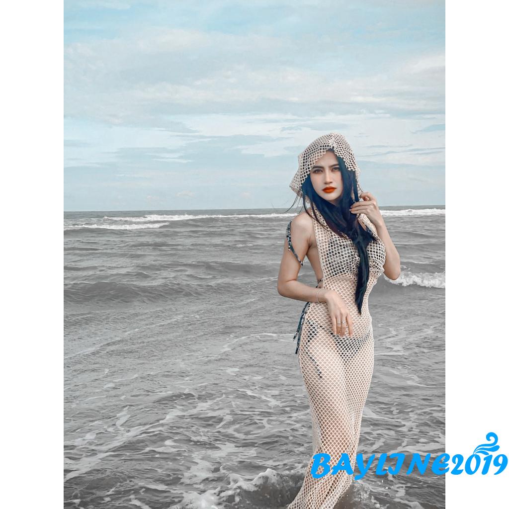 Bay-women ́ ชุดเดรสผ้าถักตาข่ายตกปลาคอวีเซ็กซี่