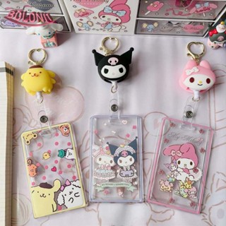 Bo เคสใส่บัตร ลายการ์ตูน Melody LinaBell Cinnamoroll Dog Kitty Cat พับเก็บได้ สําหรับผู้หญิง