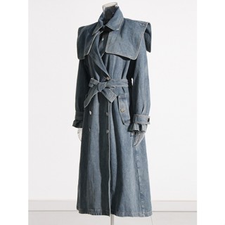 [New in stock] 2023 Autumn New elegant womens denim trench coat fashionable lapel strap design slimming denim trench coat quality assurance WR4P