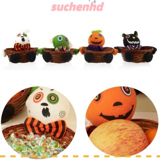 Suchenhd กล่องเก็บผลไม้, เครื่องประดับฮาโลวีน แมวดํา ตะกร้าขนมฮาโลวีน, ฟักทองน่ารัก ไม้ไผ่ ตกแต่งบ้าน ชามหวายธรรมชาติ ของขวัญเด็ก