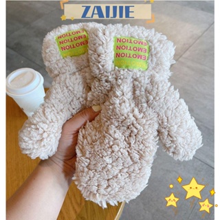 Zaijie24 ถุงมือ ผ้ากํามะหยี่ แบบหนา สีขาว ให้ความอบอุ่น แฟชั่นฤดูหนาว สําหรับผู้หญิง