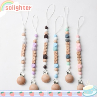 SOLIGHTER คลิปหนีบจุกนมหลอกเด็ก ซิลิโคน ลายตัวอักษร สีทอง กันหาย