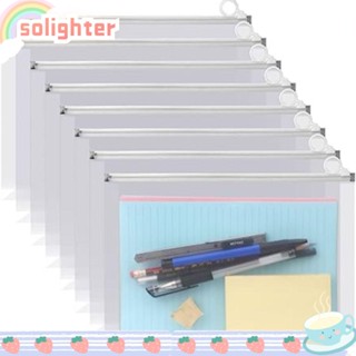 Solighter แฟ้มพลาสติกใส ขนาด A5 กันน้ํา มีซิป สําหรับใส่เอกสาร 8 ชิ้น