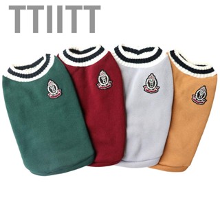 Ttiitt Pet Knit Sweater School Style V Neck Soft Breathable Versatile Dog Waistcoat Clothes