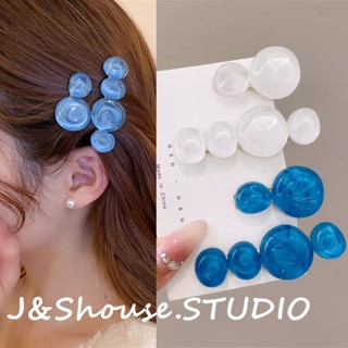 Kf682 กิ๊บติดผมหน้าม้า แบบใส สีฟ้า และสีขาว สไตล์เกาหลี สําหรับผู้หญิง