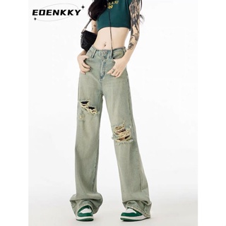 EOENKKY กางเกงขายาว กางเกงยีสน์ผู้หญิง ทรงหลวม ๆ ตรง Retro Hip Hop Pants 2023 NEW Style WNK239065R 36Z230909