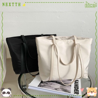 Nextth กระเป๋าช้อปปิ้ง ลําลอง มีซิป จุของได้เยอะ สีพื้น เรียบง่าย สําหรับผู้หญิง