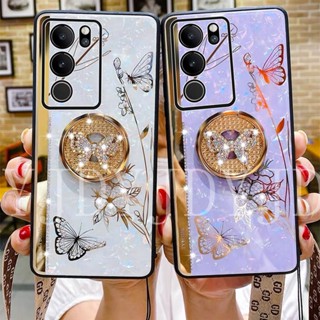 Yjd เคสโทรศัพท์มือถือ กันกระแทก ประดับเพชร และแหวนผีเสื้อ สําหรับ Vivo V29 Pro