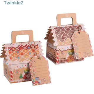 Twinkle กล่องกระดาษคราฟท์ ลายซานตาคลอส คริสต์มาส ขนาดพกพา สําหรับใส่คุกกี้ ลูกอม ของขวัญ ตกแต่งบ้าน 4 ชิ้น