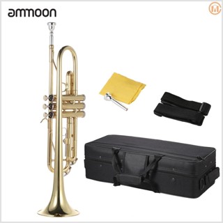 ammoon Horn - Bb Flat Trumpet with Mouthpiece Gloves Strap Case - Exquisite Brass Gold-painted Instrument for Musicians