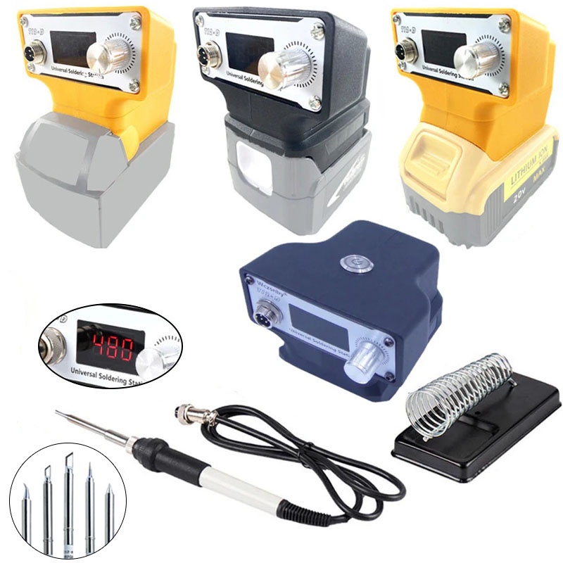 สถานีบัดกรีลิเธียมแบบพกพา หัวแร้งบัดกรีเหมาะสำหรับ Makita/DeWalt/Milwaukee 18V 20V แบตเตอรี่ลิเธียม LED แสงสีขาวบัดกรีปืน