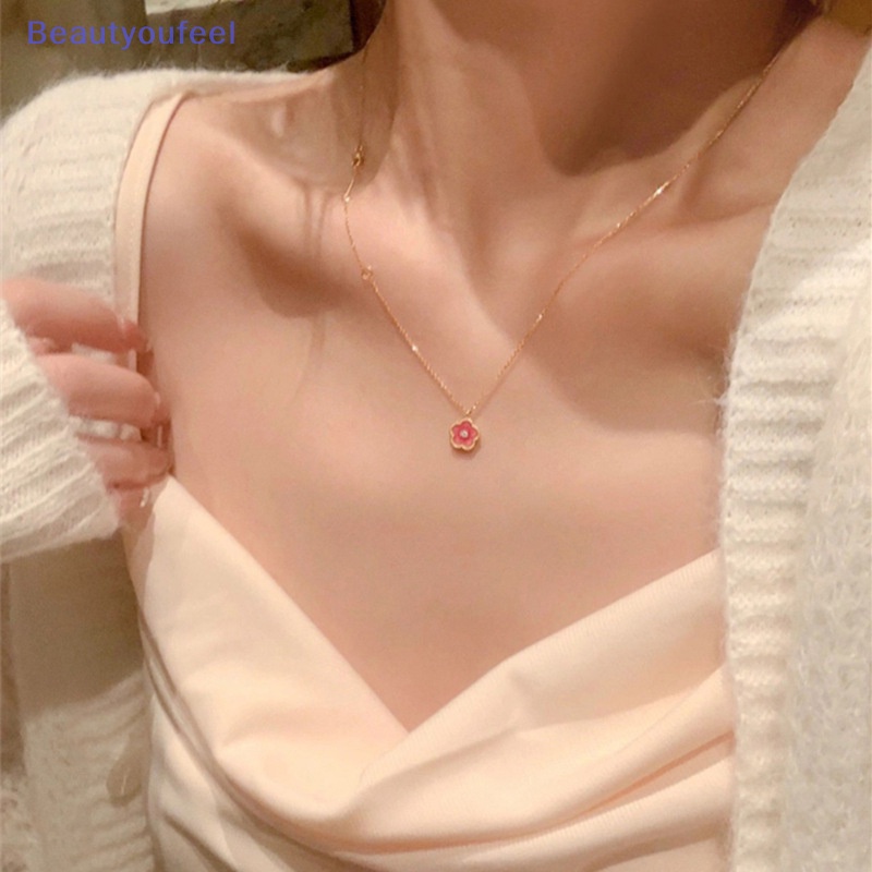 [Beautyoufeel] สร้อยคอโซ่ จี้ดอกไม้ สีชมพู ประดับเพทาย น่ารัก แวววาว เครื่องประดับแฟชั่น สําหรับผู้หญิง