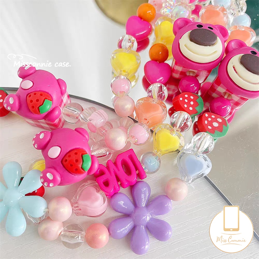 สายโซ่คล้องโทรศัพท์มือถือ อะคริลิค ประดับคริสตัล ลายการ์ตูนหมี สตรอเบอร์รี่น่ารัก สีสันสดใส แฟชั่นสําหรับผู้หญิง - รูปที่ 2