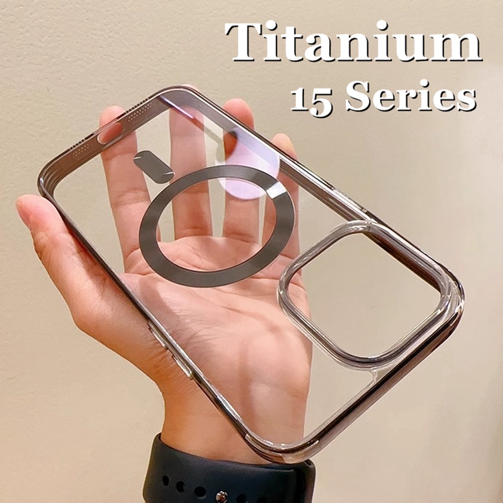 เคสโทรศัพท์มือถือ แบบแม่เหล็กไทเทเนียมธรรมชาติ กันกระแทก สําหรับ IPhone 15 Pro Max 11 12 13 14 Pro Max