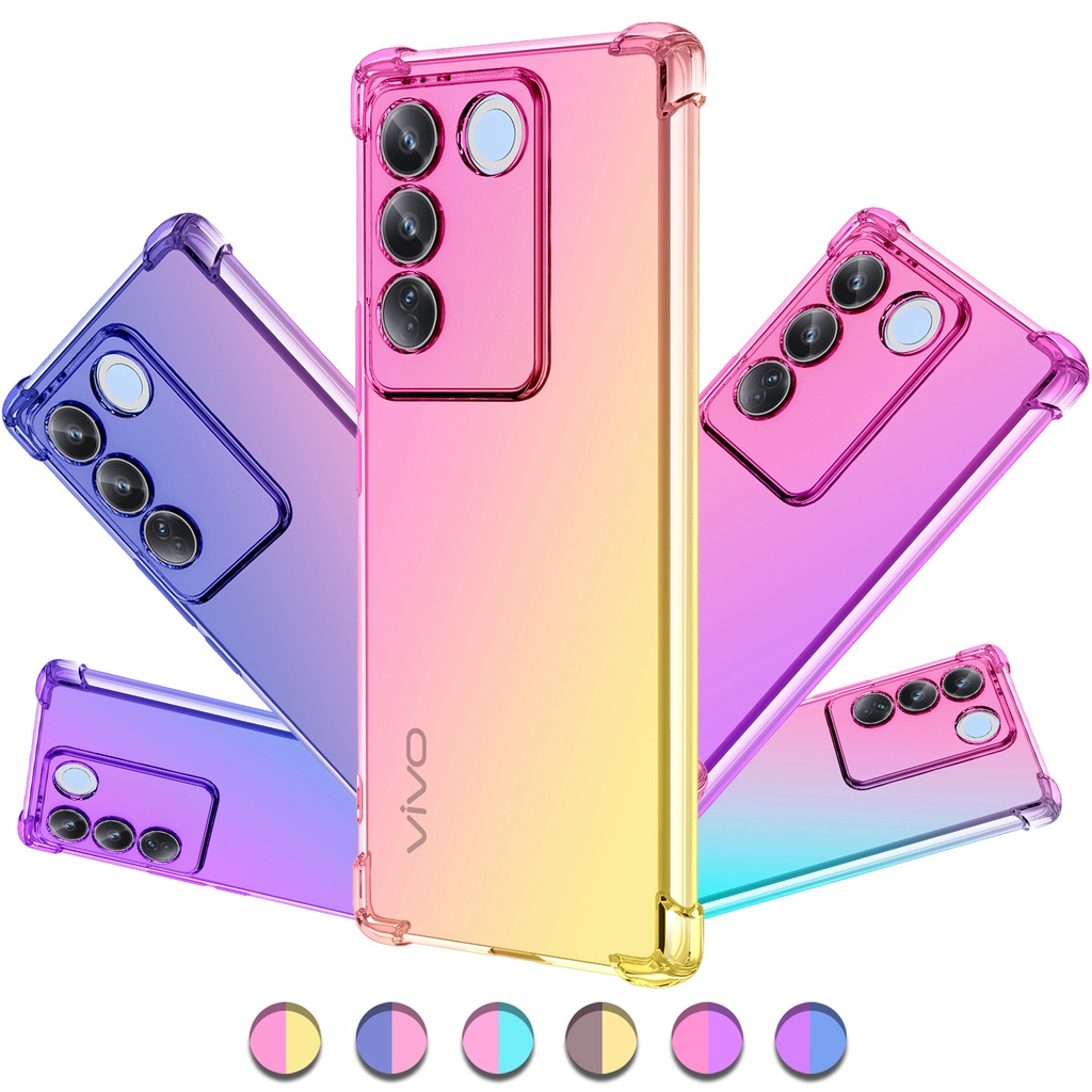 เคสโทรศัพท์ซิลิโคน TPU แบบนิ่ม ไล่โทนสีรุ้ง กันกระแทก สําหรับ Vivo V29E V29 S17E S16E S17T S16 S17 Pro