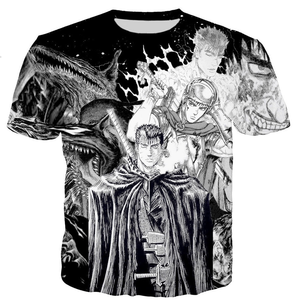 เสื้อยืดแขนสั้น พิมพ์ลายการ์ตูนอนิเมะ Berserk 3 มิติ ขนาดใหญ่ แฟชั่นฤดูร้อน สําหรับผู้ชาย และผู้หญิง