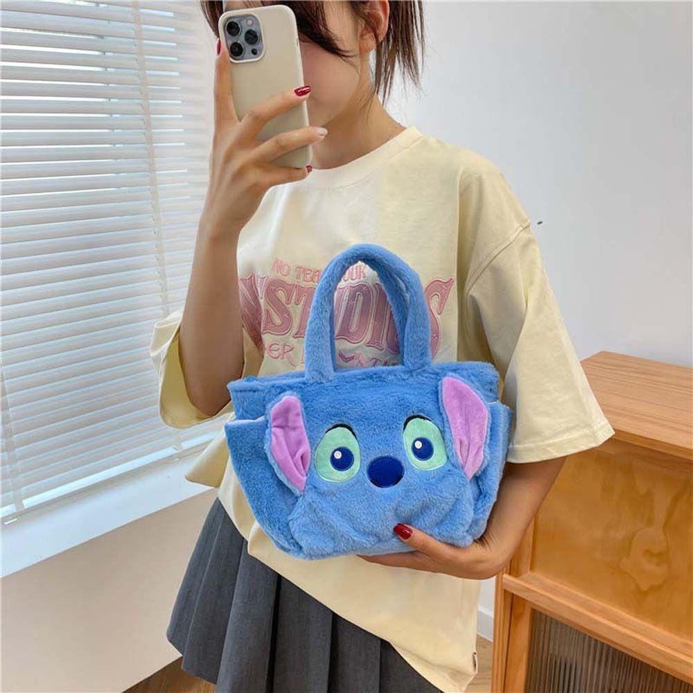 Fashionhubz กระเป๋าถือ Plush Stitch, Lucifer Cat การ์ตูน Tote Bag,น่ารักขนาดใหญ่ความจุถุงอาหารกลางวันแม่กระเป๋าสัตว์นาฬิกาข้อมือกระเป๋าเดินทาง