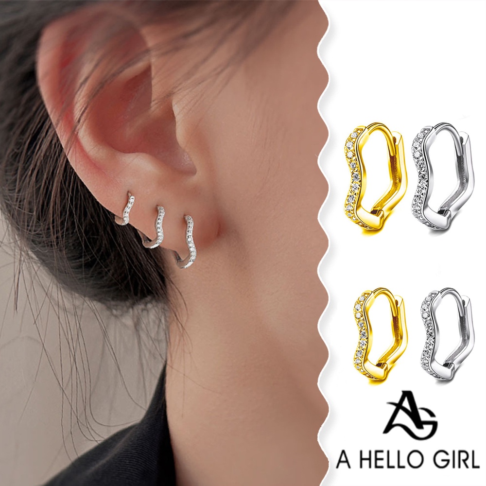 A HELLO GIRL ต่างหูแฟชั่น รูปสายฟ้า ประดับเพชร สําหรับผู้หญิง