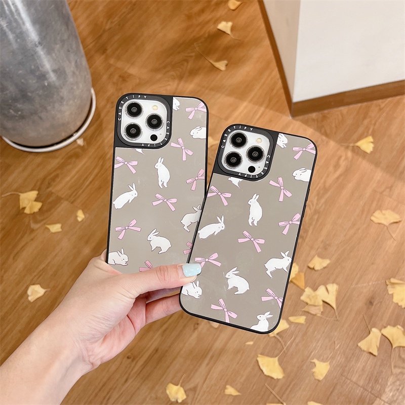 Casetifg เคสโทรศัพท์มือถือซิลิโคน TPU แข็ง ปิดด้านหลัง กันกระแทก ลายกระต่าย ประดับโบว์ คุณภาพสูง พร้อมกล่อง สําหรับ iPhone 15 14 11 12 13 Pro Max