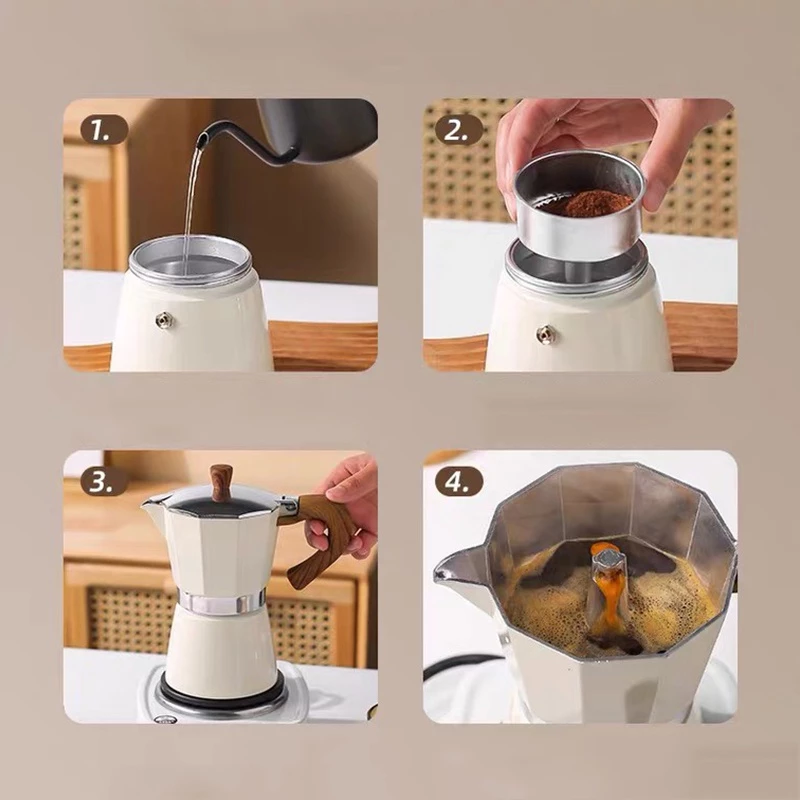 ☕☕☕ส่งวันนี้💯 150/300มล.Moka Pot กาต้มกาแฟสดพกพา หม้อต้มกาแฟ ทรงแปดเหลี่ยม หูจับลายไม้ thumbnail 6