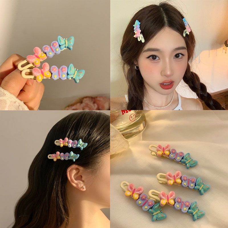 พร้อมส่ง กิ๊บติดผมหน้าม้า รูปผีเสื้อ สีสันสดใส สําหรับผู้หญิง