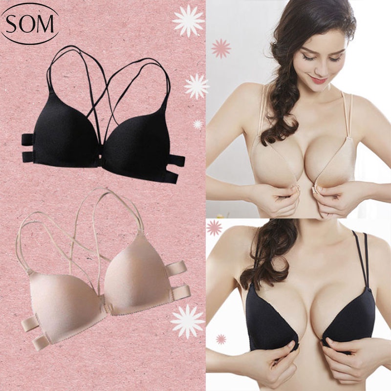 SOM UNDERWEAR บราไร้โครง บราตะขอหน้า ดันทรงสวย มีเสน่ ฟรีไซร์ รอบอก 32-38นิ้ว B175