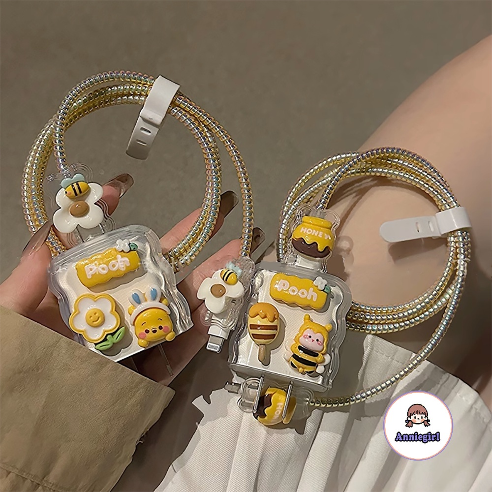 แฟชั่น 3D Winnie Bear ที่ถนอมสายชาร์จ สําหรับ 18/20W Iphone ที่ม้วนเก็บสายชาร์จ เคสเคเบิล ตัวป้องกันสายเคเบิล สําหรับ USB/Type C