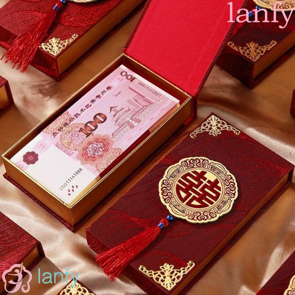 Lanfy กล่องเงินแต่งงาน โชคดี ความปรารถนาดี งานแต่งงาน เงินกรณีจีนระดับไฮเอนด์ อวยพรหลายรูปแบบ ซองจดหมายสีแดง งานแต่งงานวันเกิด
