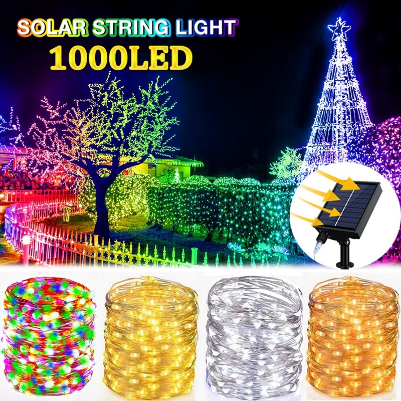 สายไฟหิ่งห้อย LED 8 โหมด พลังงานแสงอาทิตย์ กันน้ํา 102 ม. 52 ม. 42 ม. 32 ม. 22 ม. 12 ม. 7 ม. สําหรับตกแต่งสวน ต้นไม้ ระเบียง