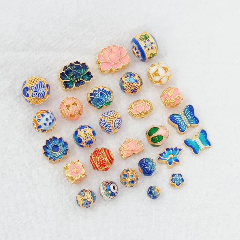 Spacer ลูกปัด Cherry Blossom Pink Cloisonne Hollow Butterfly DIY