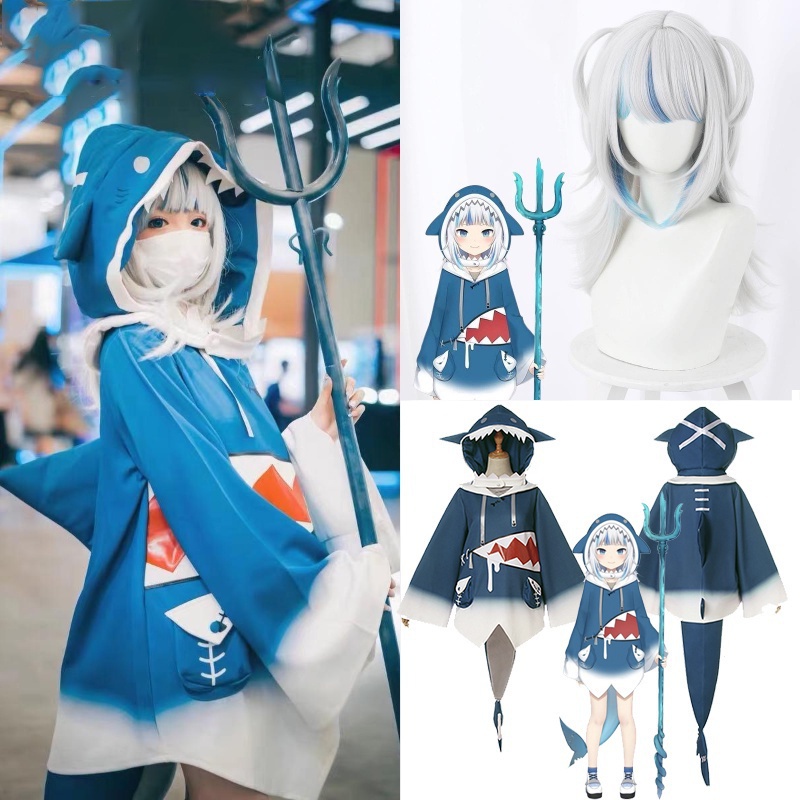 Manmei Hololive Gawr Gura วิกผมคอสเพลย์ คอสเพลย์ อนิเมะฉลาม ENG ครบชุด เครื่องแต่งกายฮาโลวีน คริสต์มาส สําหรับผู้หญิง