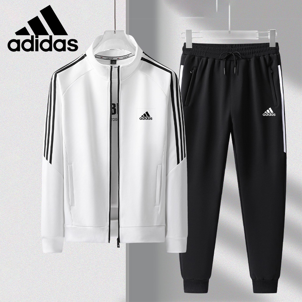 Adidas ชุดวอร์ม เสื้อคาร์ดิแกน แขนยาว กางเกงขายาว มีซิป สองชิ้น แฟชั่นฤดูใบไม้ผลิ ฤดูใบไม้ร่วง เล่นกีฬากลางแจ้ง สําหรับผู้ชาย