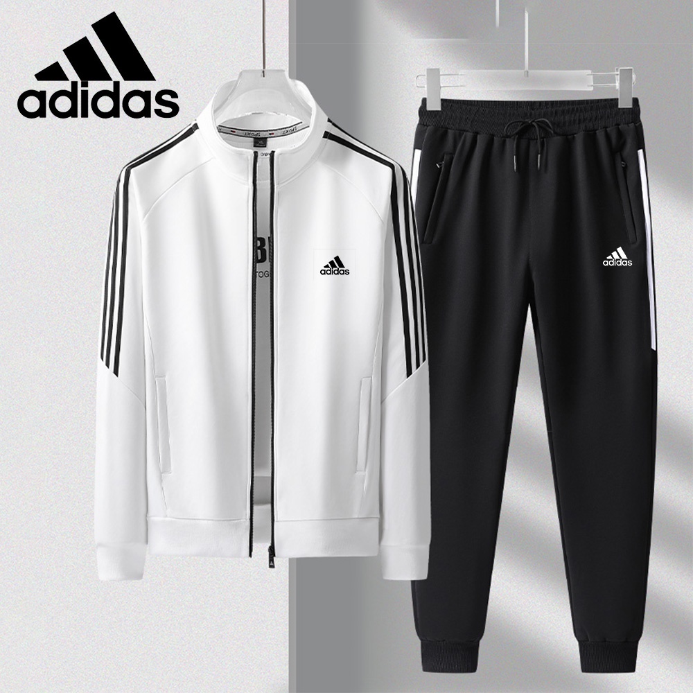 Adidas ชุดวอร์ม เสื้อคาร์ดิแกน แขนยาว กางเกงขายาว มีซิป สองชิ้น แฟชั่นฤดูใบไม้ผลิ ฤดูใบไม้ร่วง เล่นก