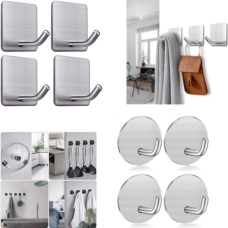 2/4 ชิ้น ตะขอติดผนัง สเตนเลส มีกาวในตัว เหนียว กันน้ํา ที่แขวนผ้าขนหนู เสื้อโค้ท กระเป๋า ที่แขวน อุปกรณ์ครัว