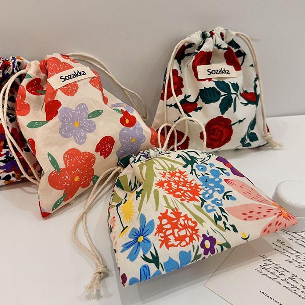 กระเป๋าหูรูดวินเทจ In-Nix สไตล์ญี่ปุ่น ลายดอกไม้ ผ้าแคนวาส สําหรับใส่เหรียญหรือจัดระเบียบ สะดวกสําหรับผู้หญิง - รูปที่ 2