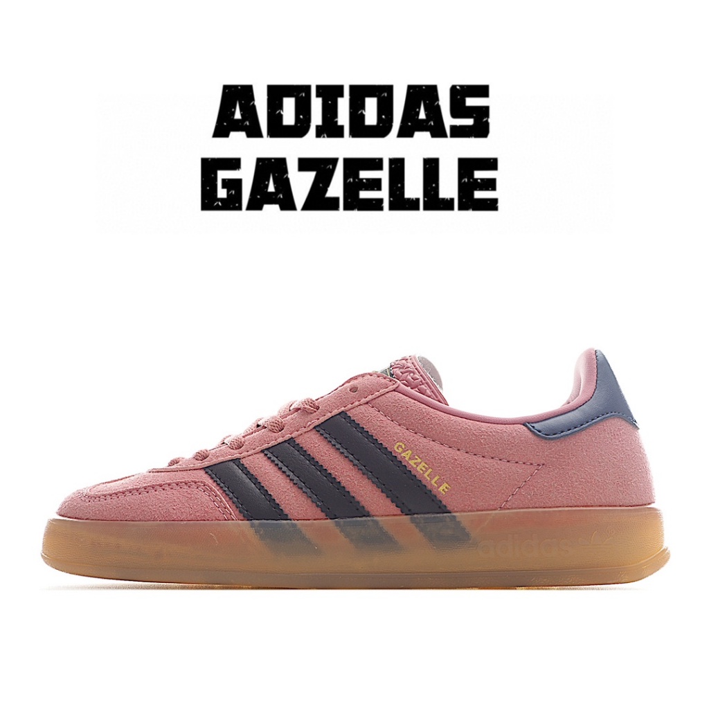 Adidas New Originals Gazelle Indoor สีชมพูดำ ลื่นสไตล์วินเทจแฟชั่นต่ำด้านบนกีฬารองเท้าลำลองแท้100%ผู