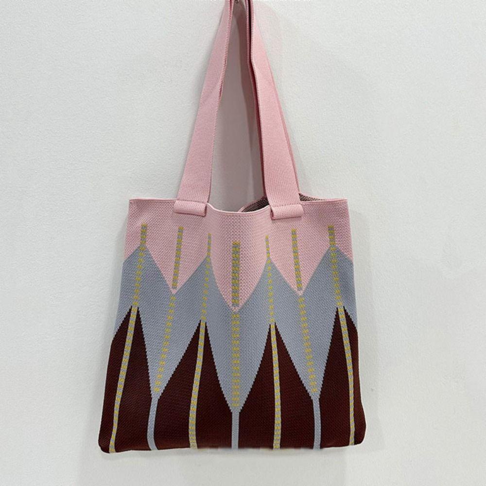 Tonfashion กระเป๋าสะพายไหล่ ผ้าวูลถัก ประดับเพชร ความจุสูง สําหรับนักเรียน