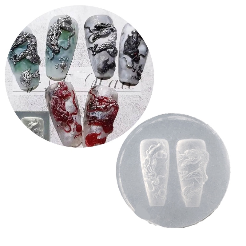 Wayle ซิลิโคนเล็บ Handcrafts Moulds DIY เล็บเครื่องมือมังกรงูเล็บแกะสลักแม่พิมพ์ซิลิโคนวัสดุสําหรับเล็บ Dec