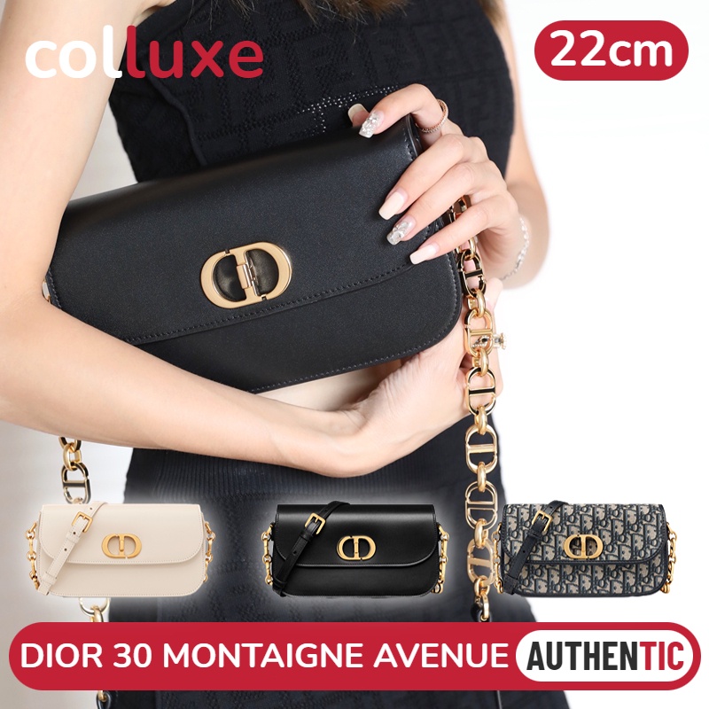 แบรนด์ใหม่และเป็นของแท้/2023ดิออร์ Dior 30 MONTAIGNE AVENUE Shoulder Bag กระเป๋าสะพายผู้หญิง Oblique กระเป๋าโซ่ หนังวัว