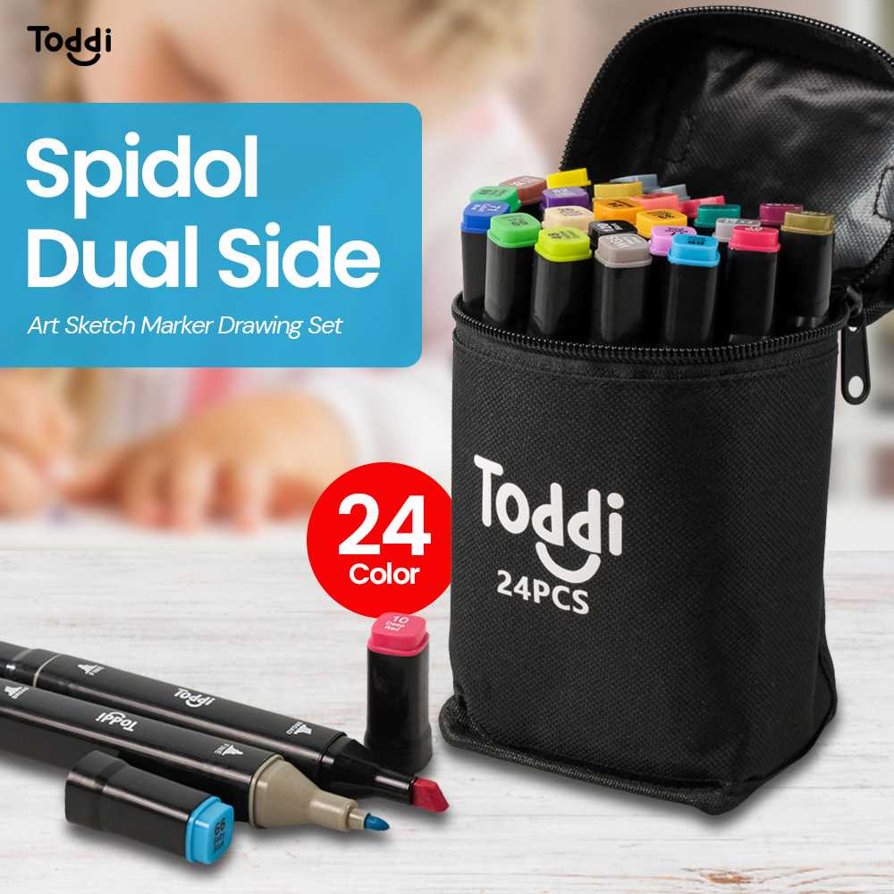 (store6🌹 Toddi Marker Dual Side Fine Art Brush Art Marker Set 1.0 และ 6.0mm Tip - CY-006