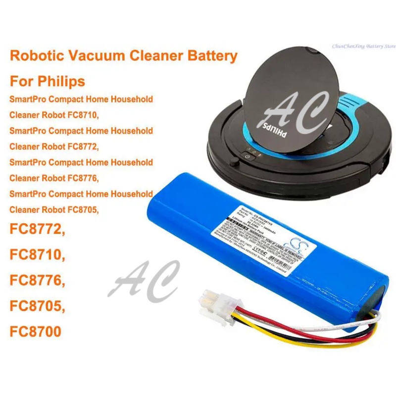 AC CameronSino 3400mAh Battery for Philips SmartPro Compact Home Household Cleaner Robot FC8705, FC8