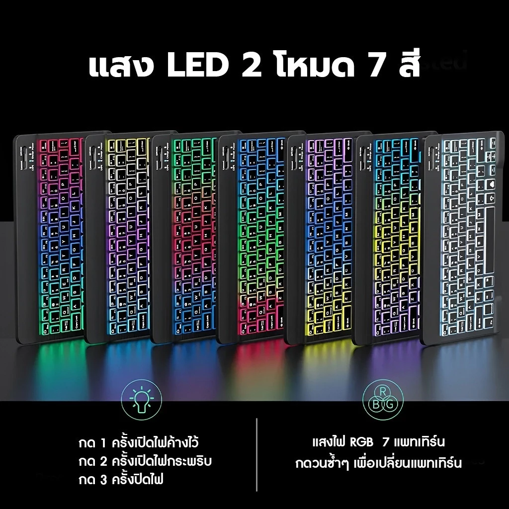 คีย์บอร์ดและเมาส์ไร้สาย Bluetooth ภาษาไทย ไฟ RGB thumbnail 5