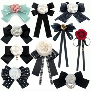 ชุดเดรส คอปก ประดับโบว์ ลายดอกคามิเลีย โรแมนติก สไตล์ฝรั่งเศ…