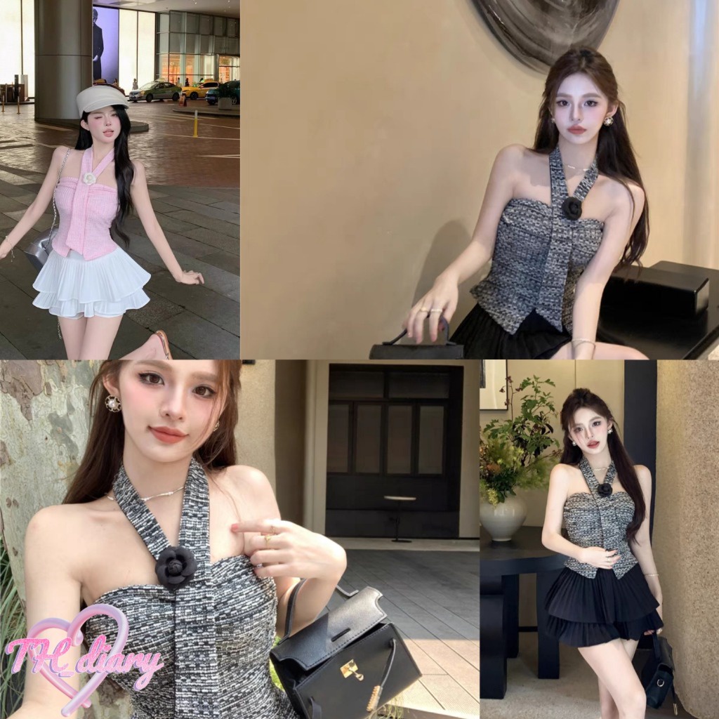 (จัดส่งจากกรุงเทพฯ) ฤดูร้อนรูปแบบใหม่ เซ็กซี่ สลิง เสื้อกันหนาว+ กระโปรงจีบ