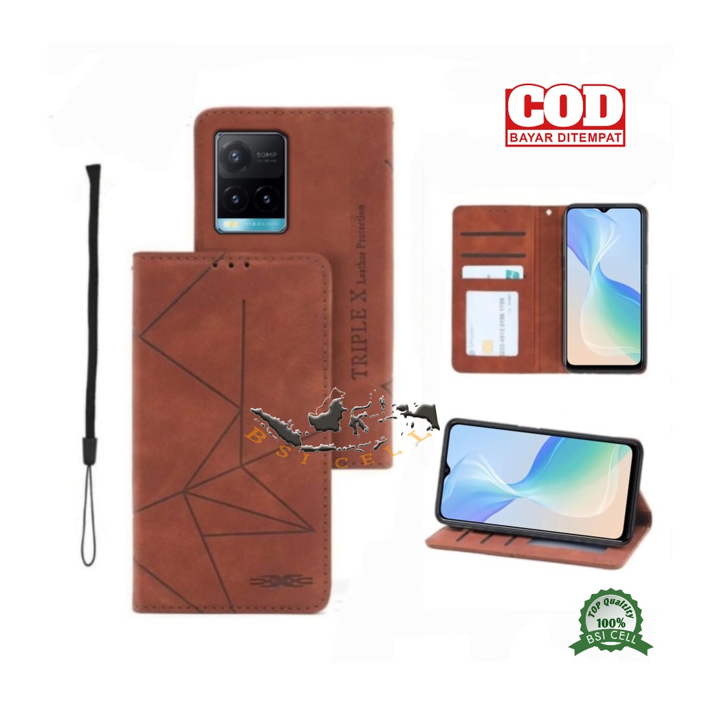 HP Vivo Y21T V2131 Case Leather Wallet Flip Cover Magnet Without Buttons, Open Close Headphone Case