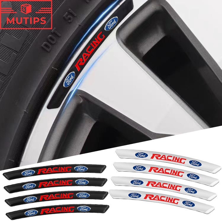 Ford 4 ชิ้น/ชุดสําหรับ สติ๊กเกอร์อลูมิเนียมติดตกแต่งล้อรถยนต์ สติกเกอร์ติดล้อรถยนต์ Ranger Raptor Everest Fiesta Focus Mustang Escape Ecosport STI