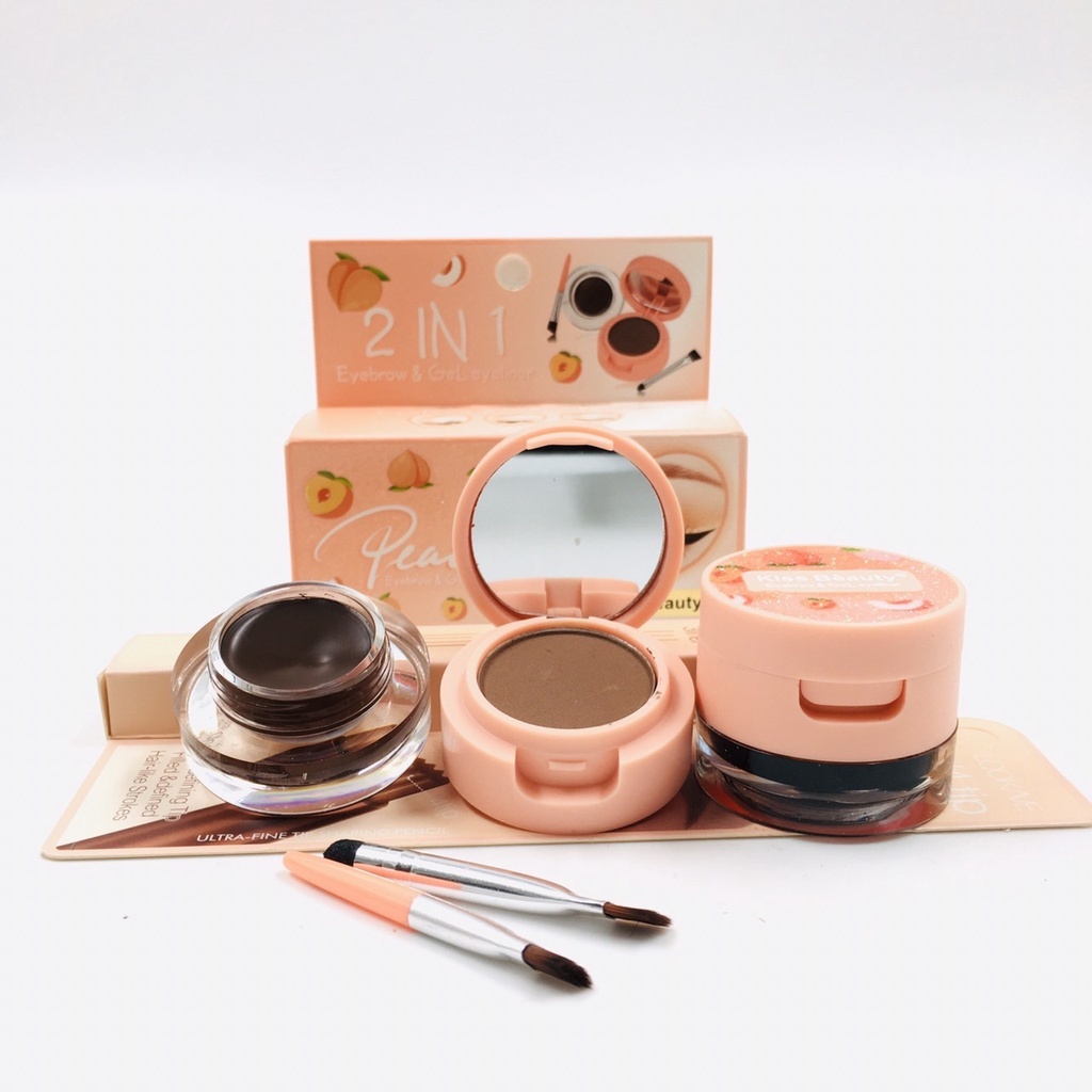 Kiss Beauty & Music Flower 2in1 เขียนคิ้วและอายไลเนอร์เนื้อเจล 2 ตลับ กันน้ำ ติดทน ดูเป็นธรรมชาติ สีชัด เนื้อสีแน่น