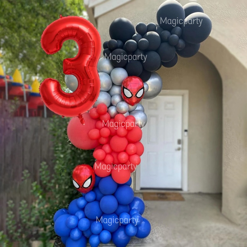 ชุดตกแต่งวันเกิดบอลลูนซูเปอร์ฮีโร่ Spiderman สีแดง 32 นิ้ว 1-9th Number ฟอยล์ The Avengers Boys Birt