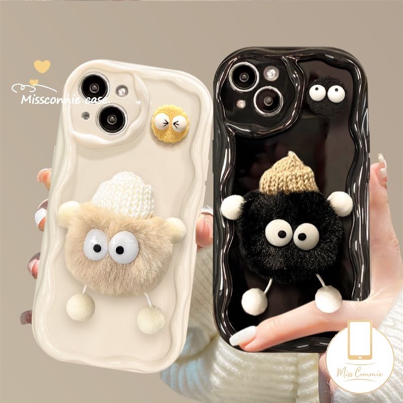 การ์ตูนตลกตุ๊กตาplushสําหรับiphone 11 16 15 14 13 12 Pro MAX 7Plus XR X 6 16 8 6S 7 15 Plus XS MAX SEน่ารัก 3Dตุ๊กตาถ่านหินคู่หยักขอบโค้งนุ่มTpu เคส